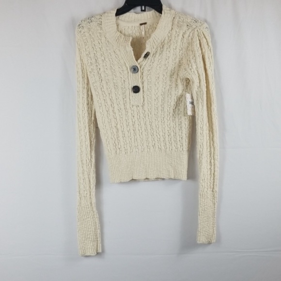 Free People Pullover Sweater Big Brown Buttons (S) - Picture 3 of 6